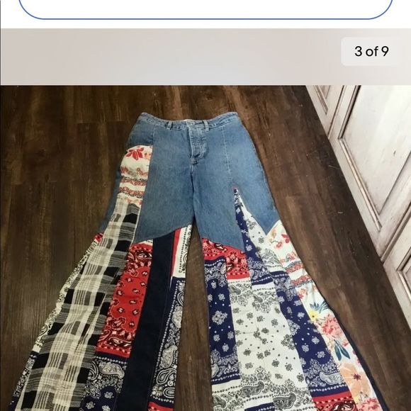 Free People Cortez Pierced Wide Leg Jean Mixed Floral Bandana Plaid Print - Picture 3 of 10
